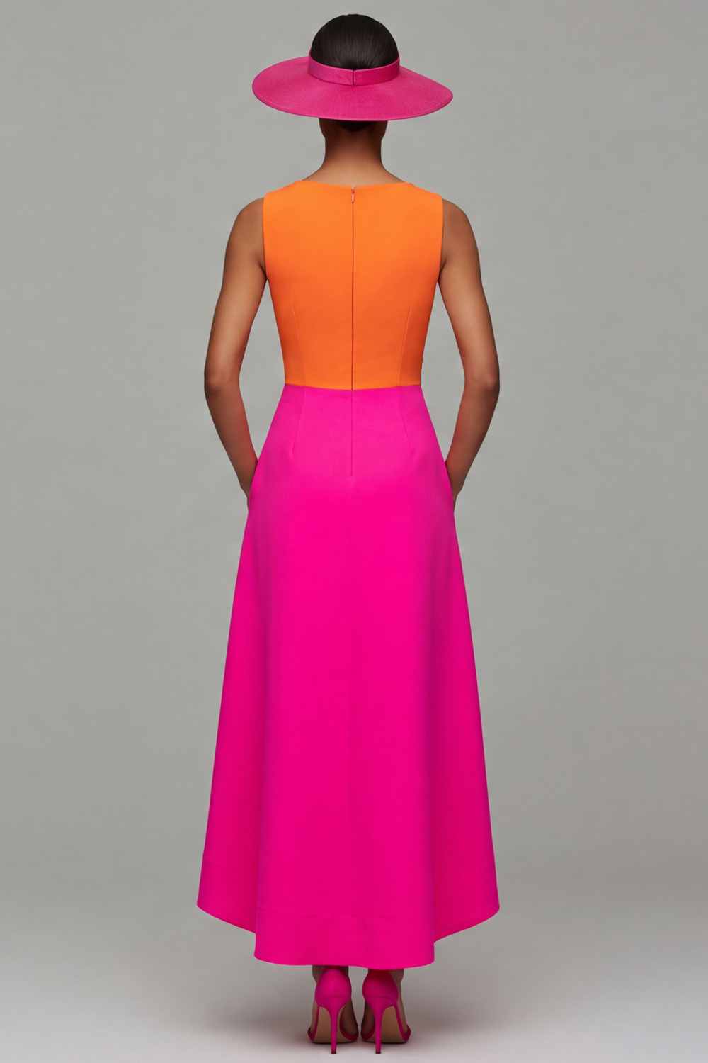 Orange and Fuchsia Deep V-Neck Long Pageant Dress with Bow