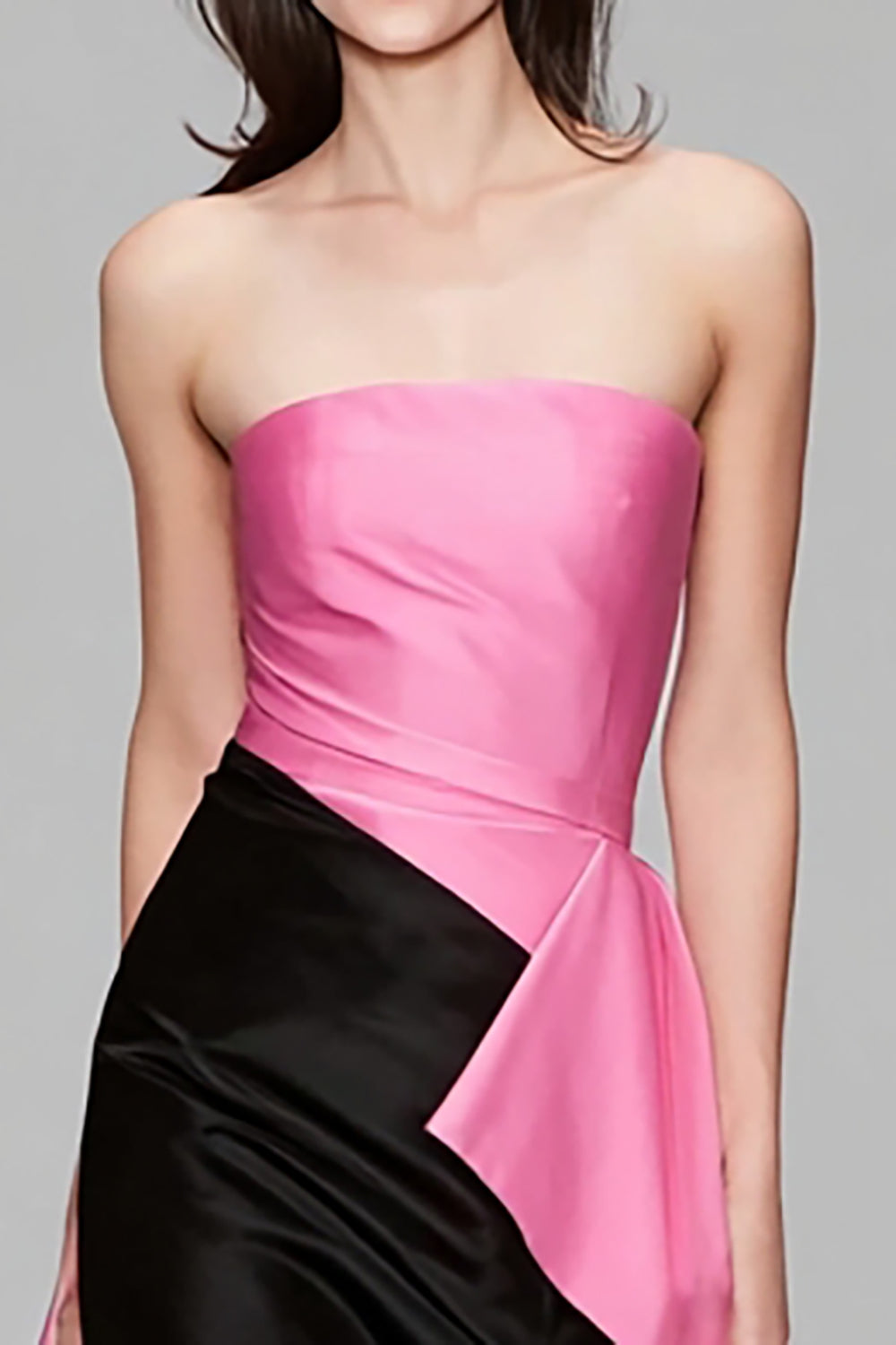 Black and Pink Strapless Long Mermaid Formal Dress with Cape
