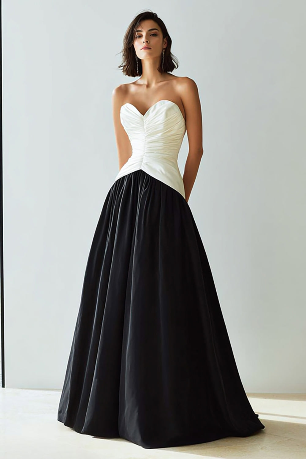 Simple Black and White A-Line Sweetheart Long Formal Dress