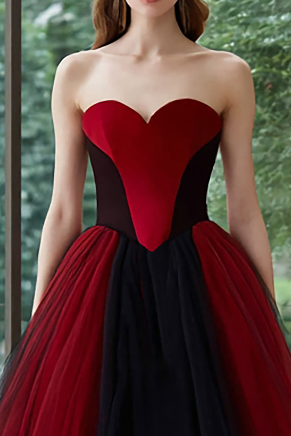 Black and Red Ball Gown Sweetheart Long Tulle Formal Dress