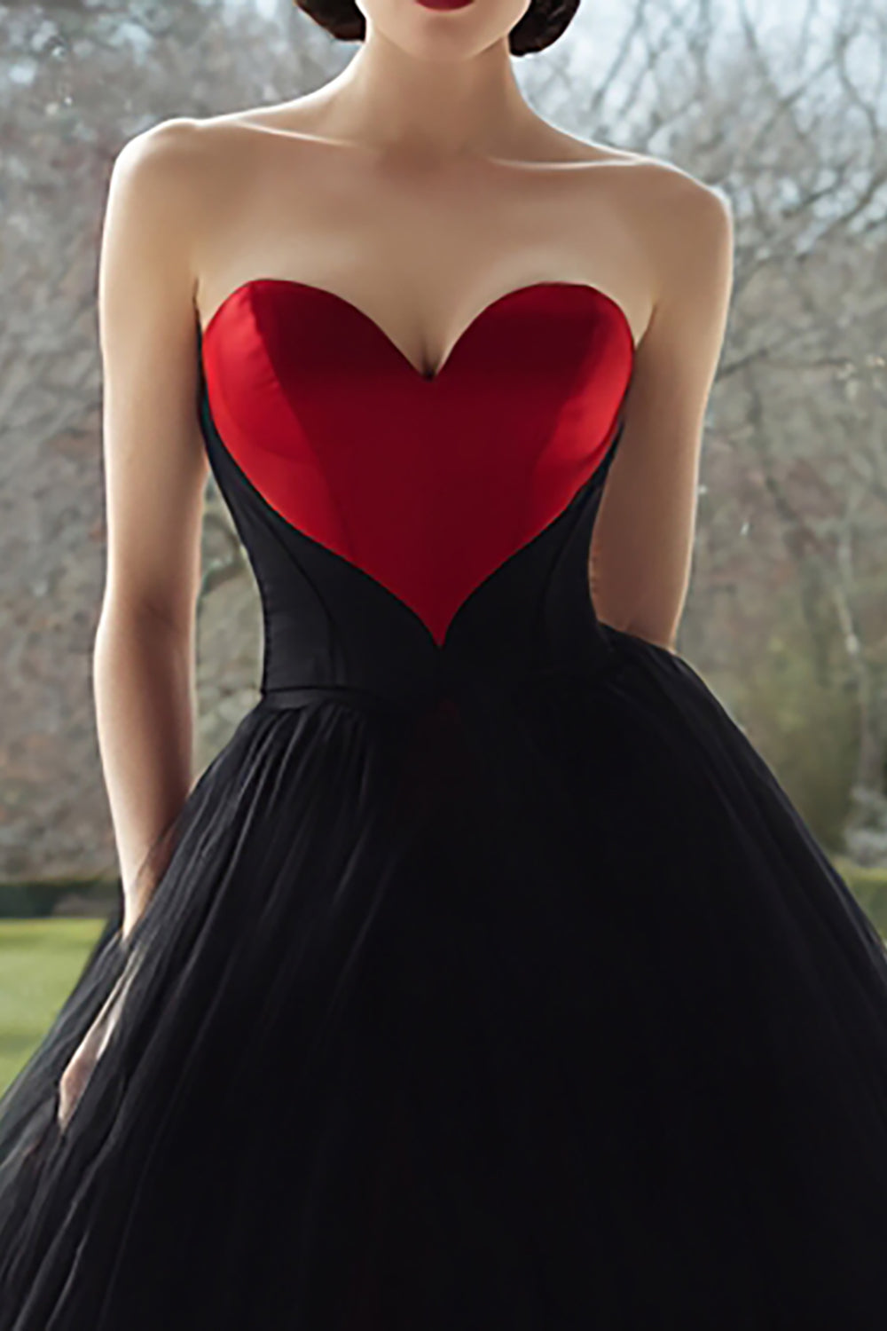 Black and Red Sweetheart Tulle Ball Gown Long Formal Dress