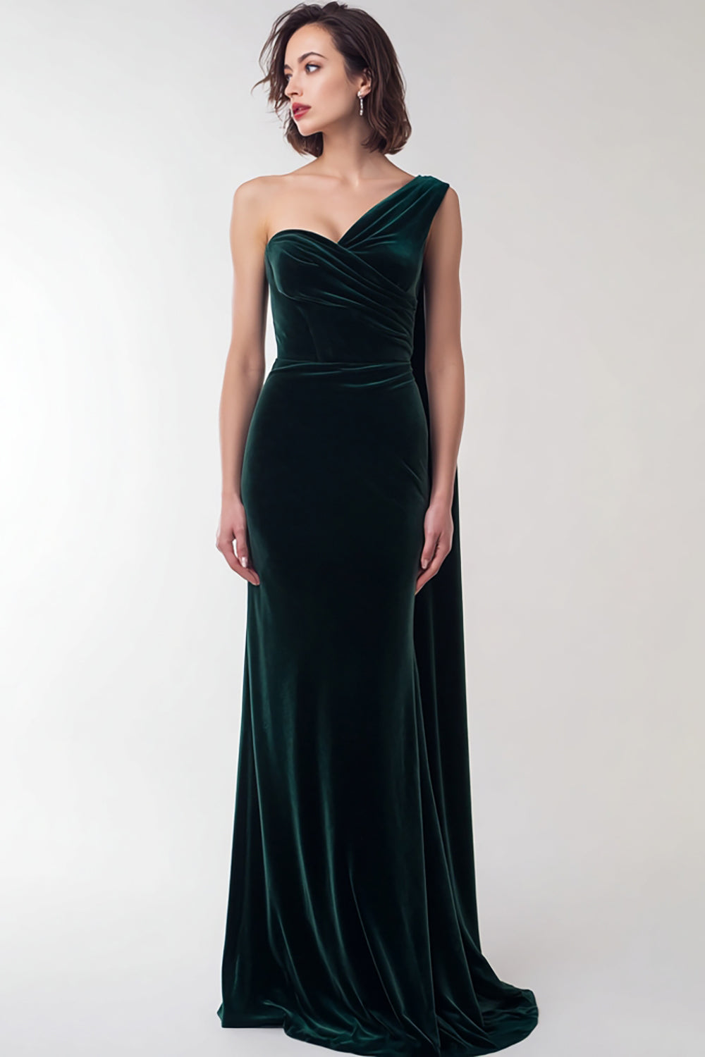 Elegant Dark Green Mermaid One Shoulder Long Velvet Holiday Party Dress