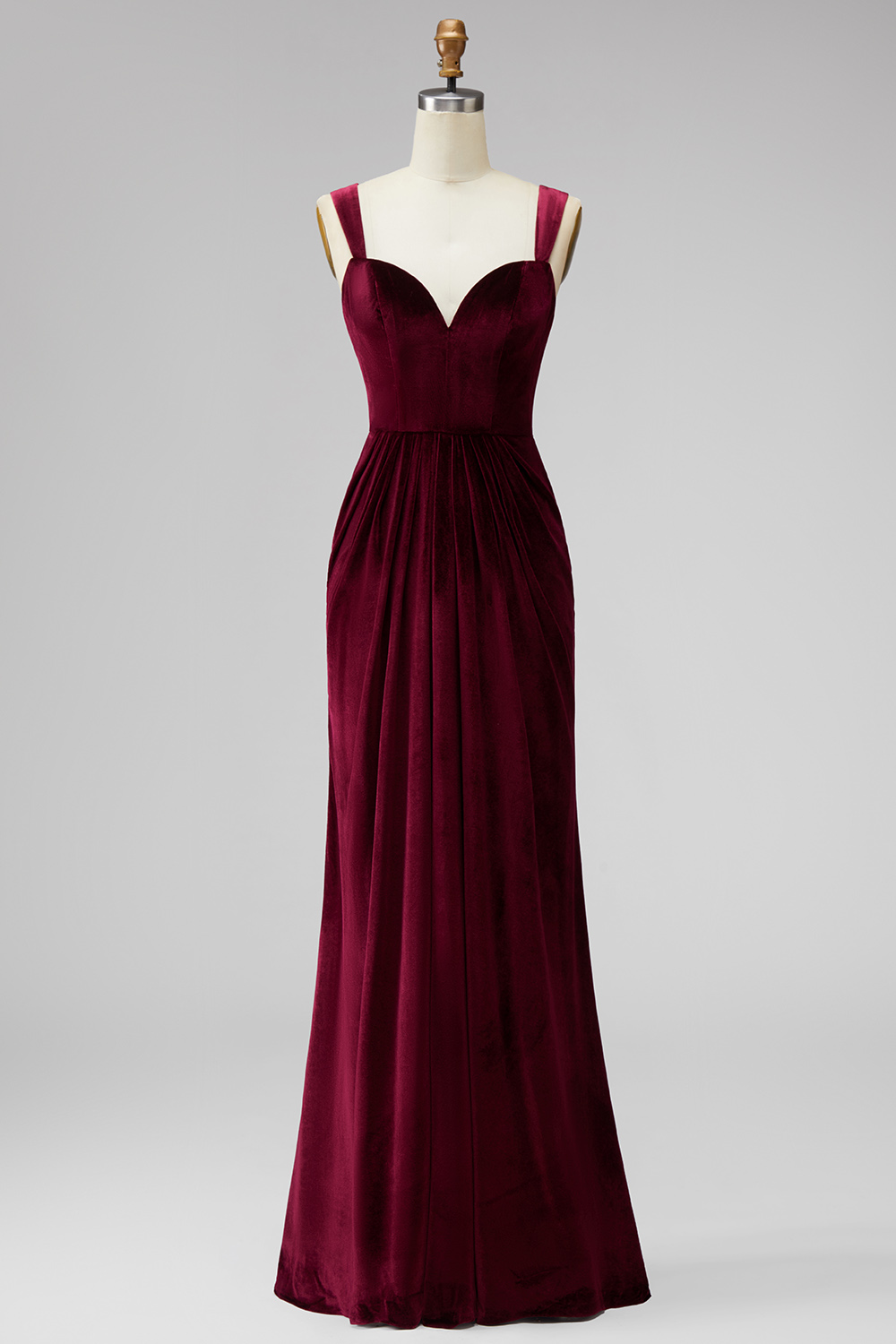 Elegant Burgundy Velvet Mermaid Thick Straps Long Formal Dress