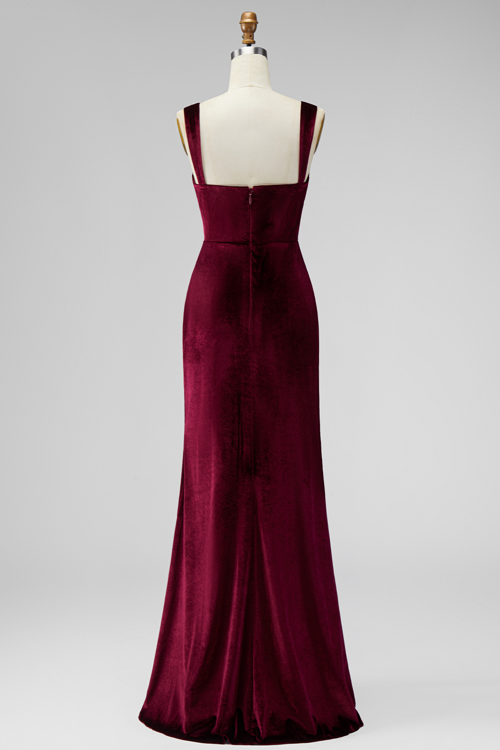 Elegant Burgundy Velvet Mermaid Thick Straps Long Formal Dress