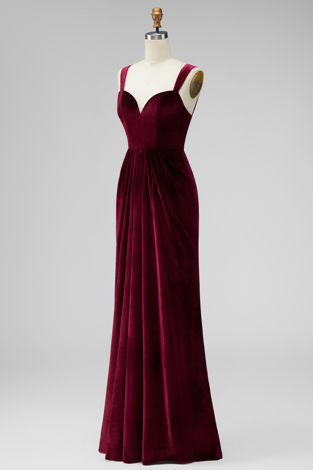 Elegant Burgundy Velvet Mermaid Thick Straps Long Formal Dress