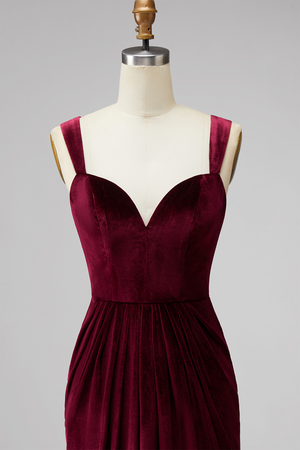 Elegant Burgundy Velvet Mermaid Thick Straps Long Formal Dress