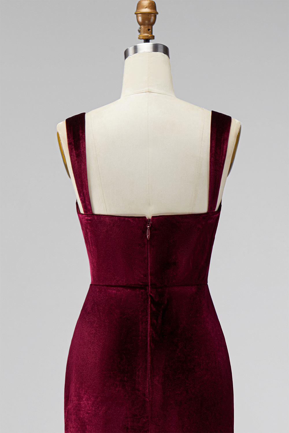 Elegant Burgundy Velvet Mermaid Thick Straps Long Formal Dress