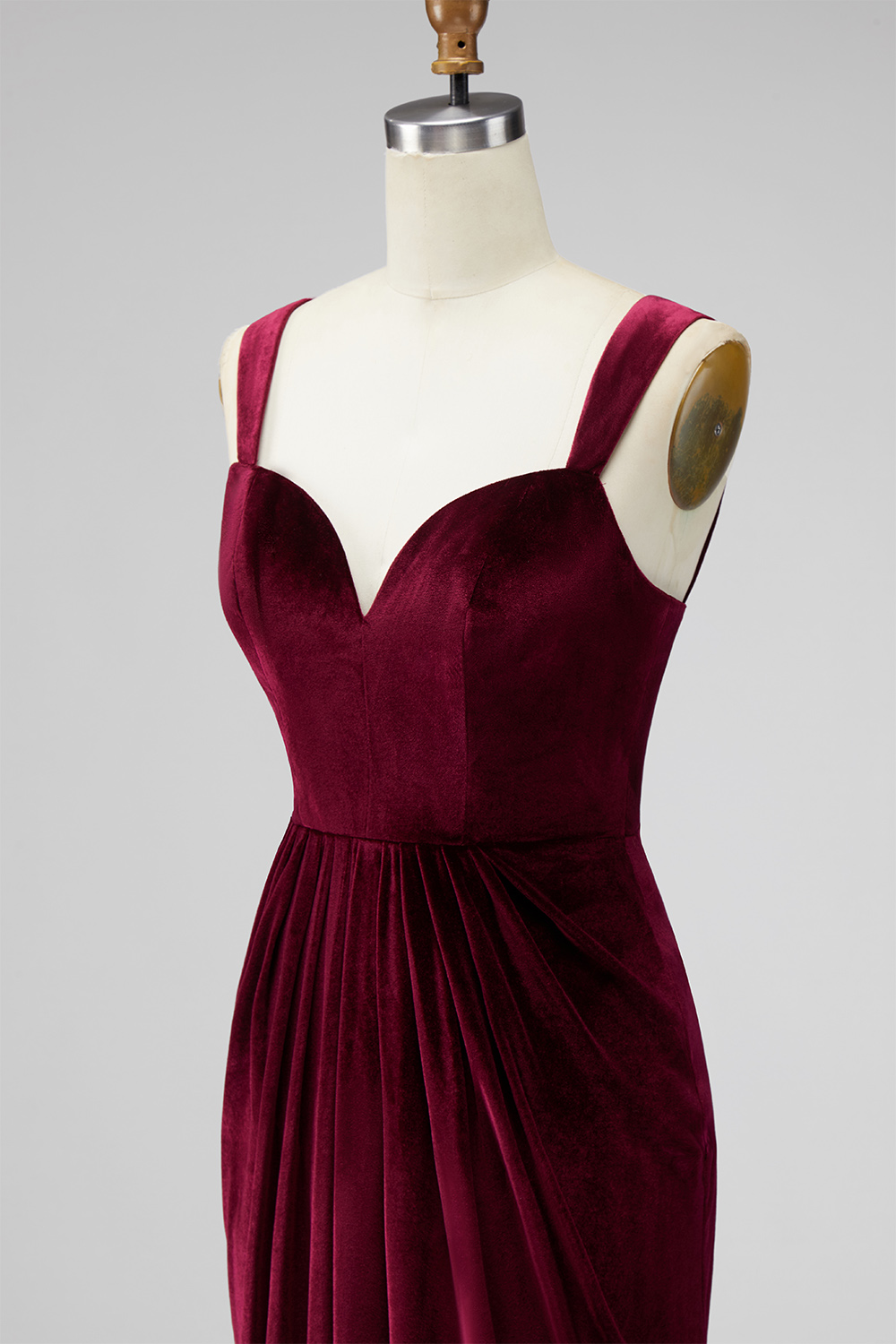 Elegant Burgundy Velvet Mermaid Thick Straps Long Formal Dress