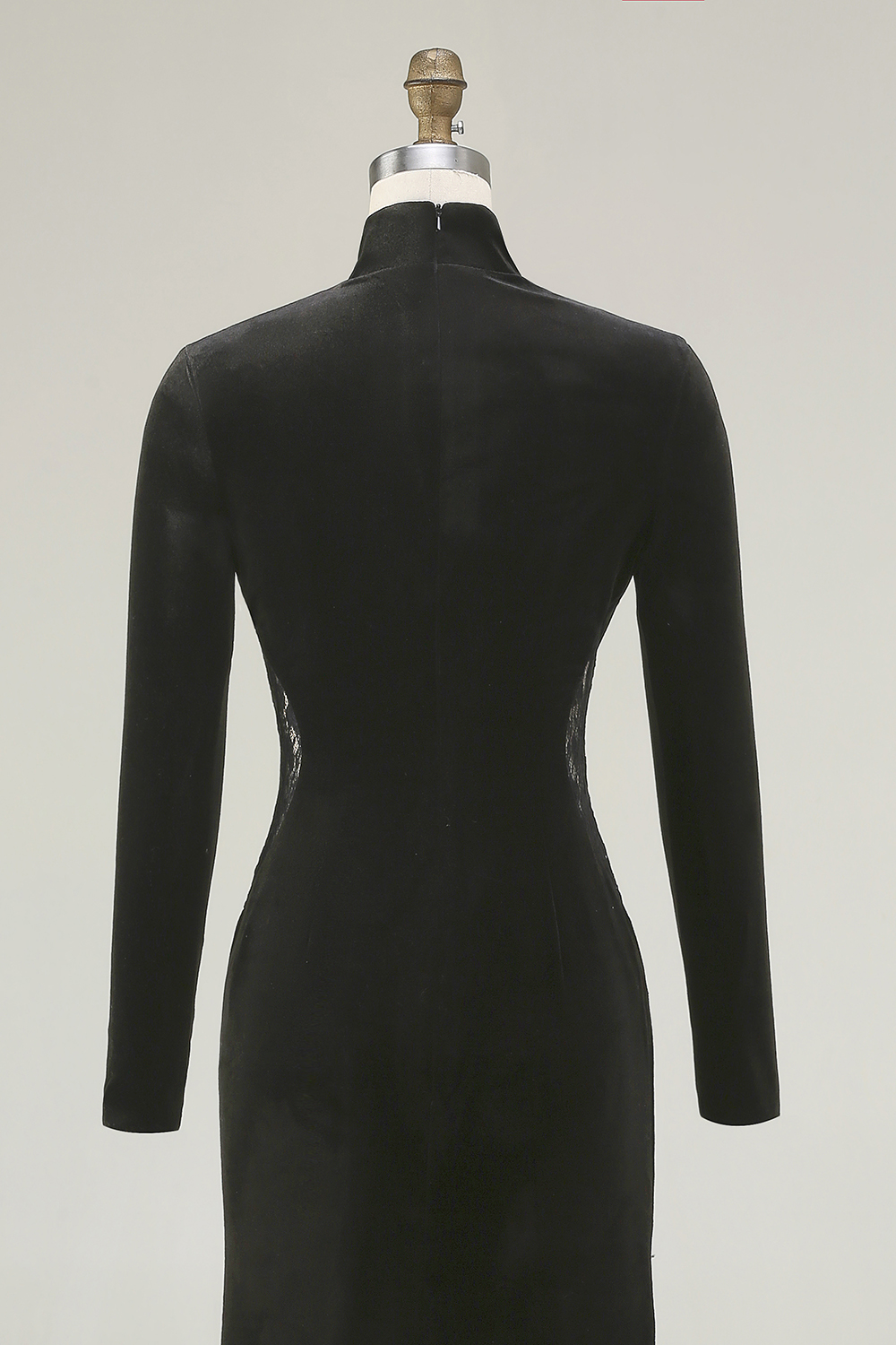 Modest Black Mermaid High Neck Velvet Long Sleeve Formal Dress with Lace