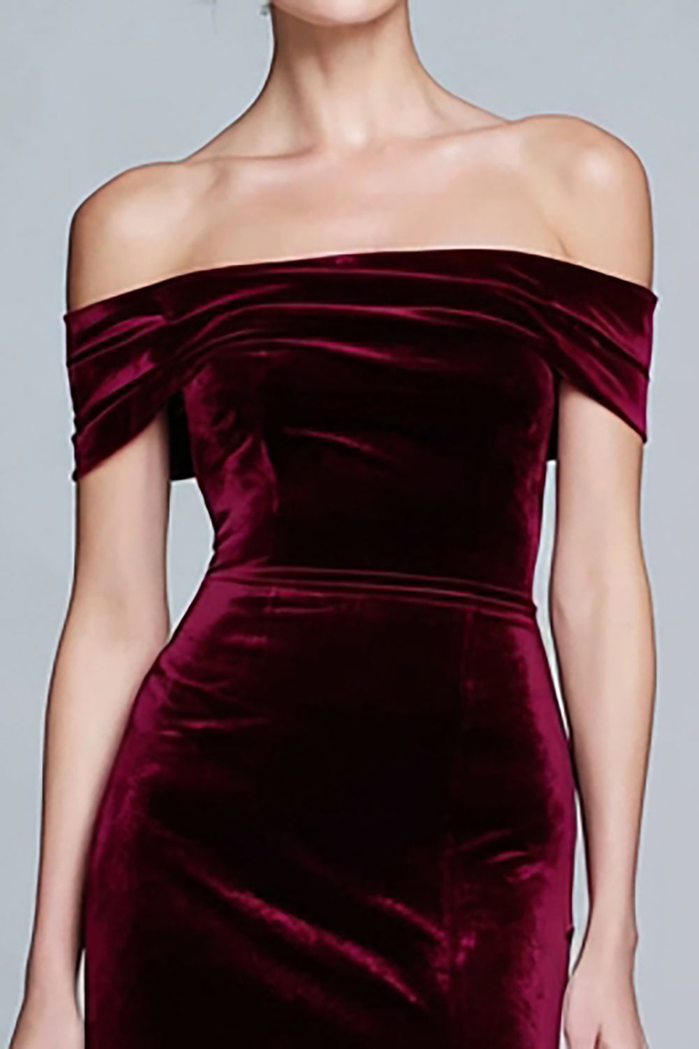 Elegant Burgundy Off the Shoulder Long Velvet Formal Dress with Slit