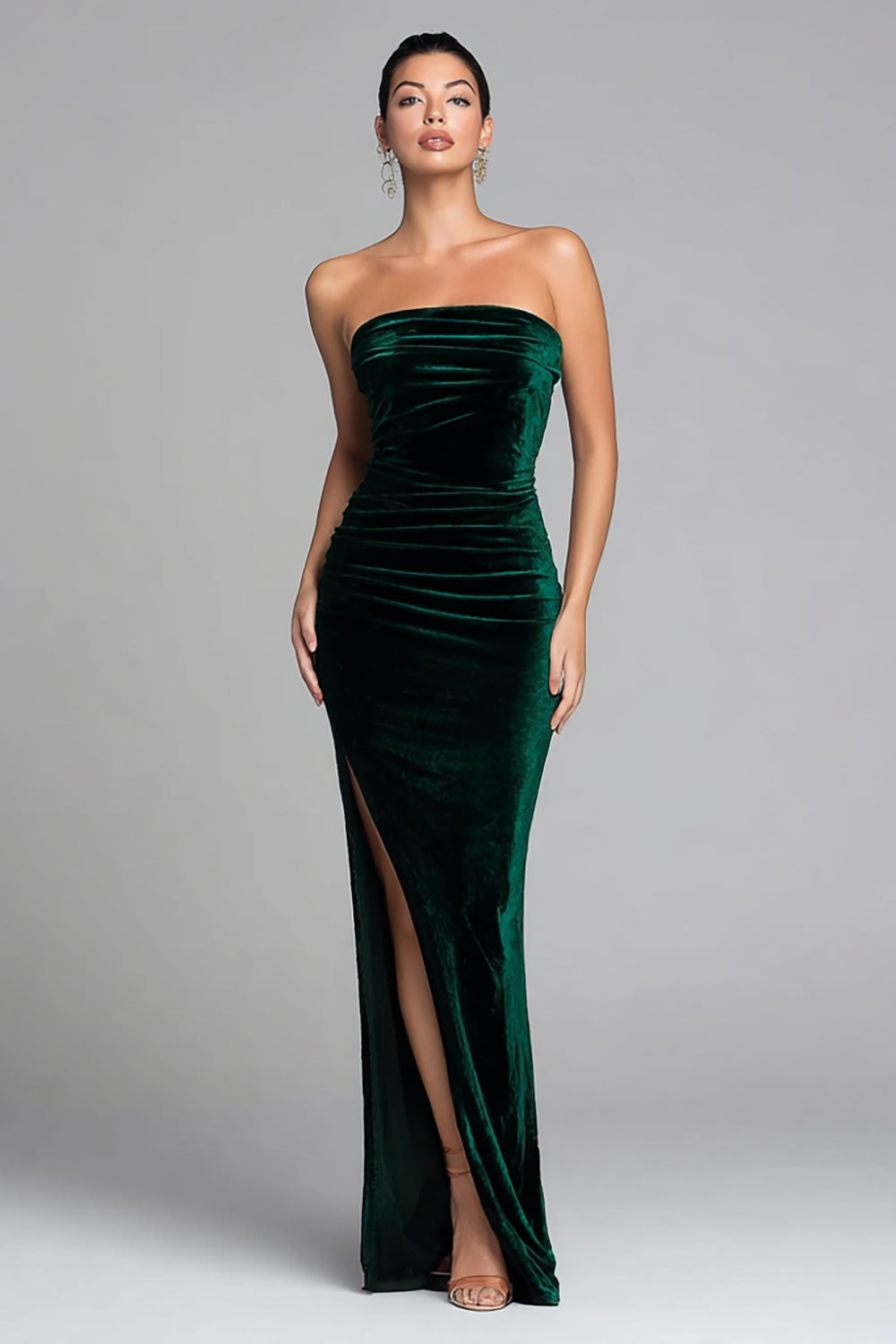 Dark Green Velvet Mermaid Straight Long Holiday Party Dress with Slit