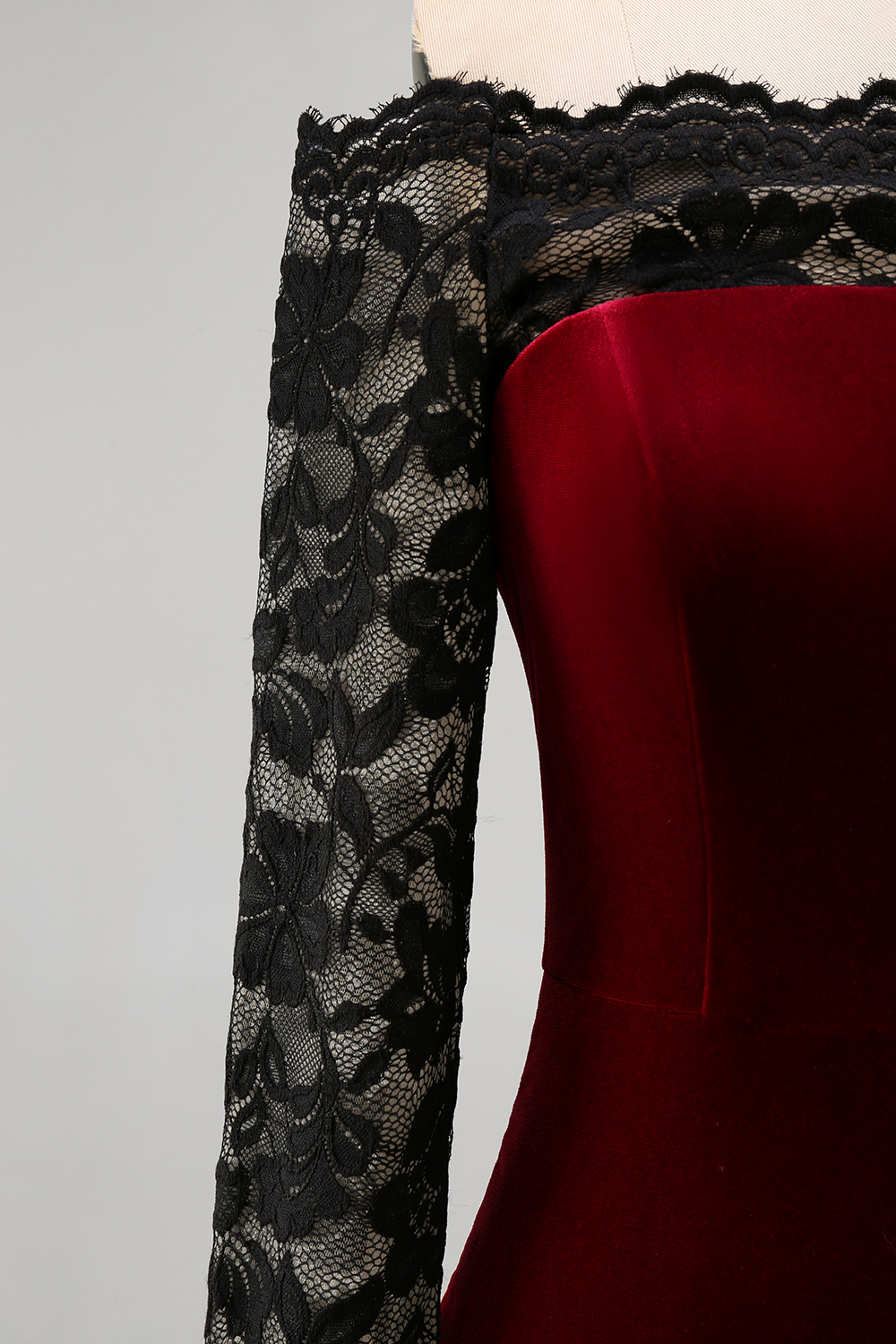 Elegant Burgundy Mermaid Velvet Long Sleeves Holiday Party Dress with Lace