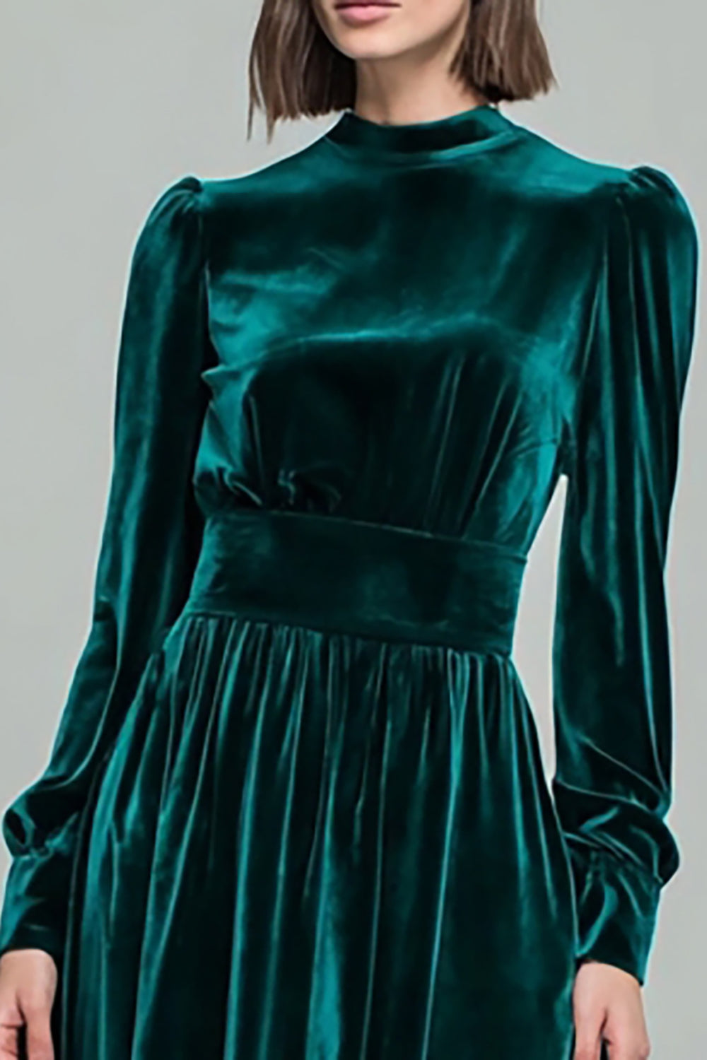 Modest Peacock Green A Line Velvet Long Sleeves Holiday Party Dress