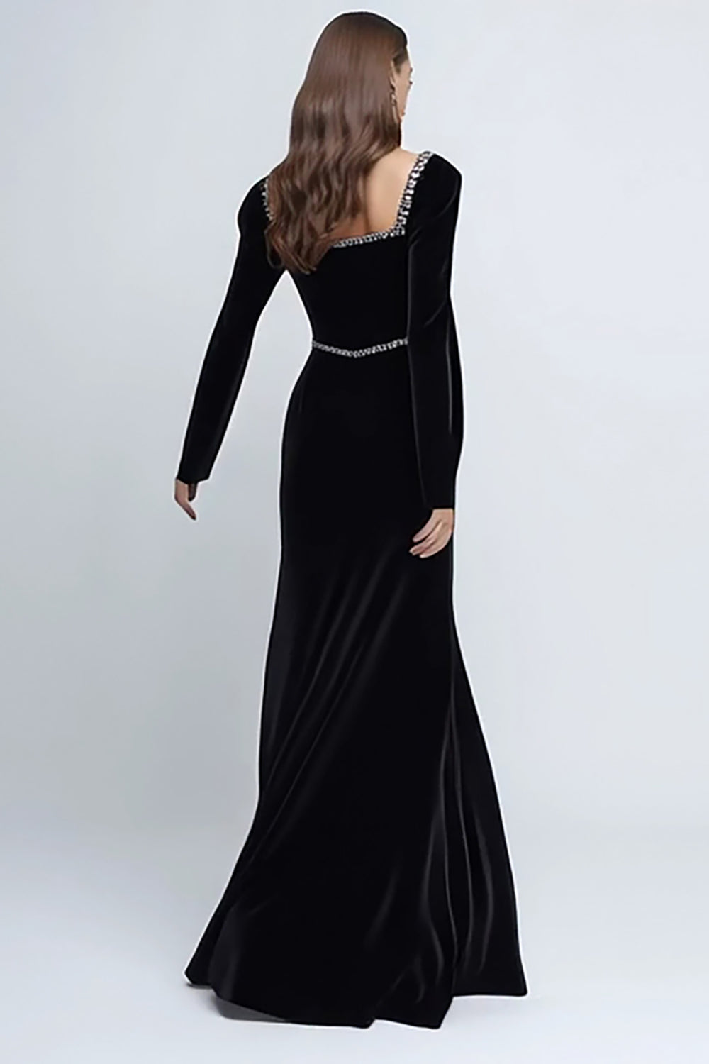 Sparkly Black Velvet Long Sleeves Holiday Party Dress with Beading