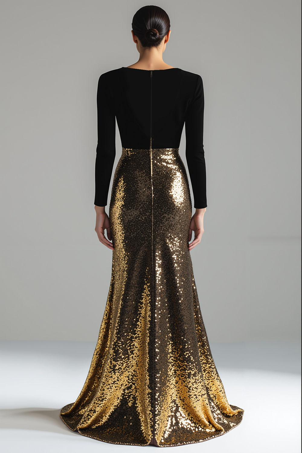 Sparkly Gold and Black V-Neck Velvet Long Sleeves Holiday Party Dress