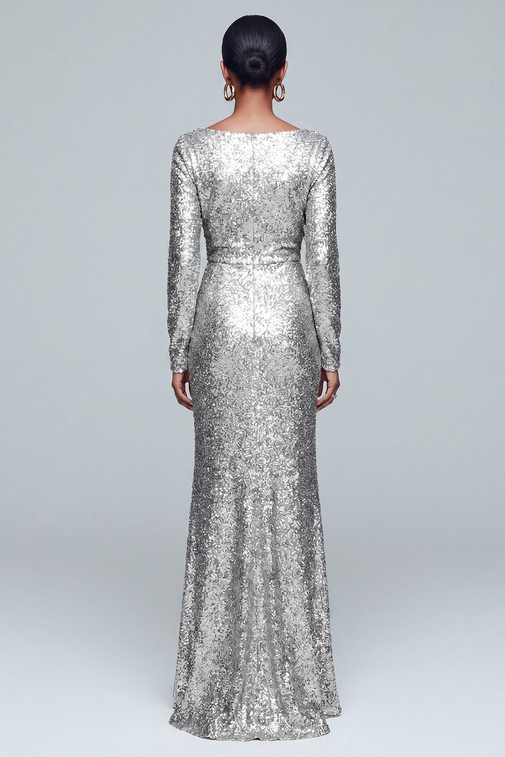 Sparkly Gold Sequin Mermaid V-Neck Long Sleeves Holiday Party Dress