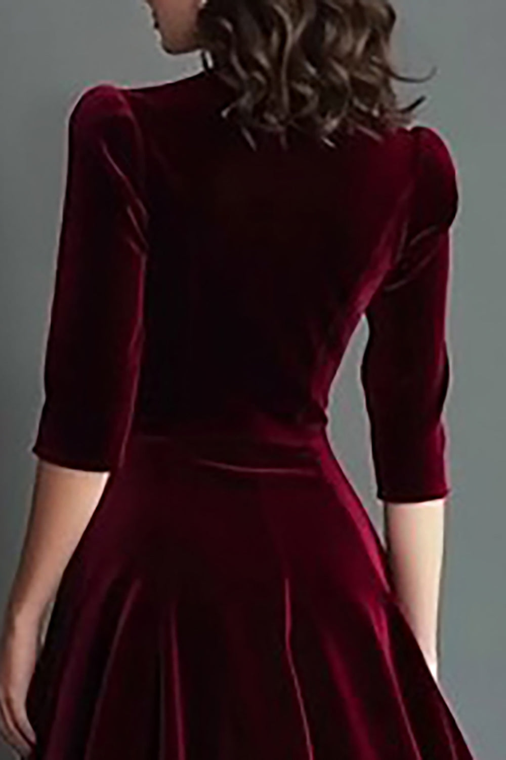 Burgundy A Line V-Neck Midi Velvet Holiday Party Dress