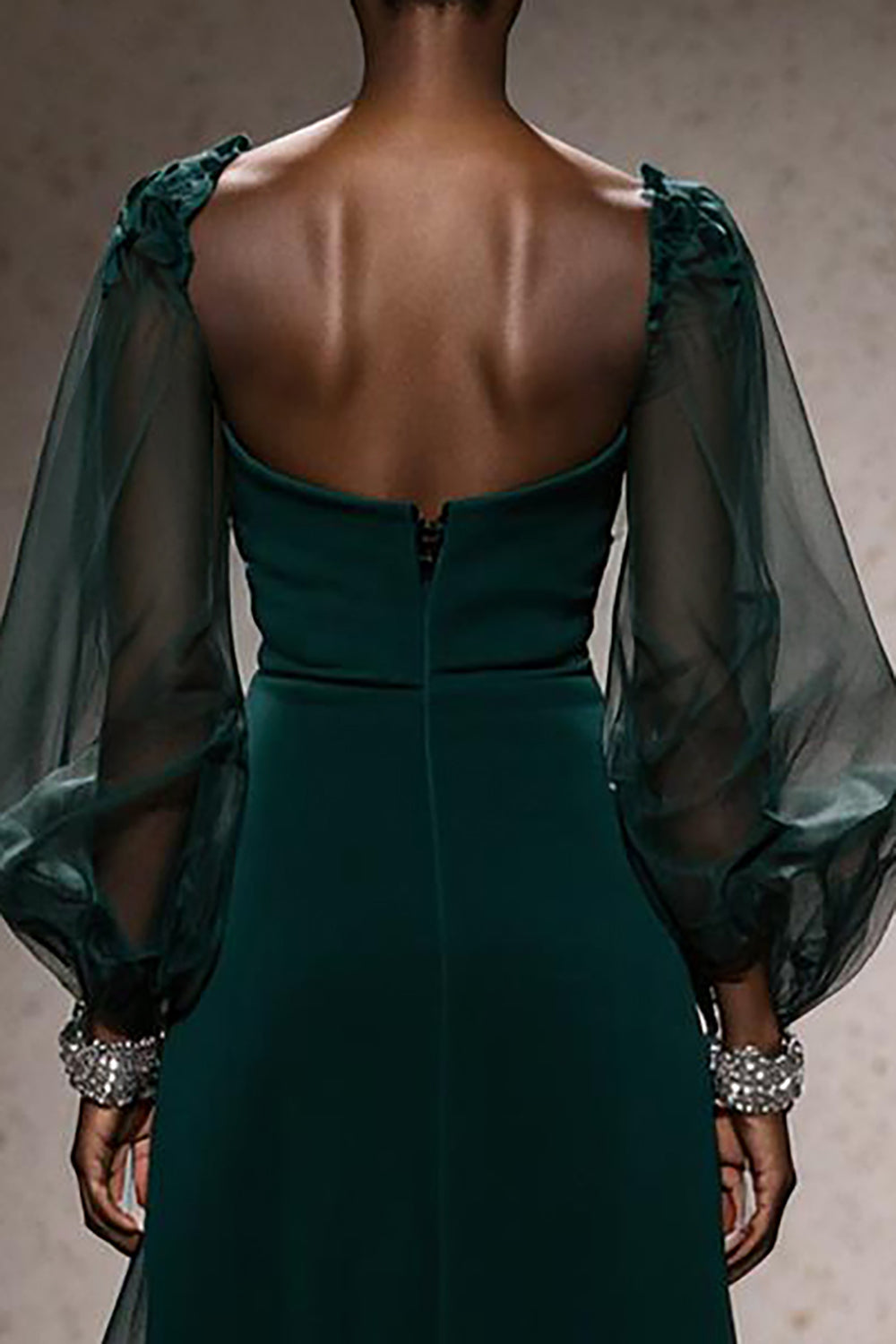 Dark Green Square Neck Mermaid Long Holiday Party Dress with Sleeves