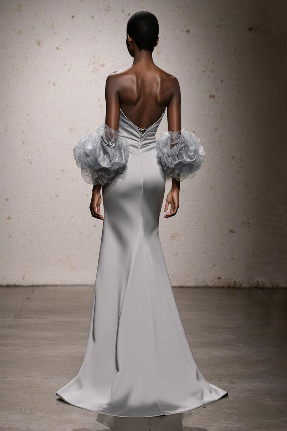 Elegant Silver Satin Sweetheart Ruched Long Mermaid Formal Dress