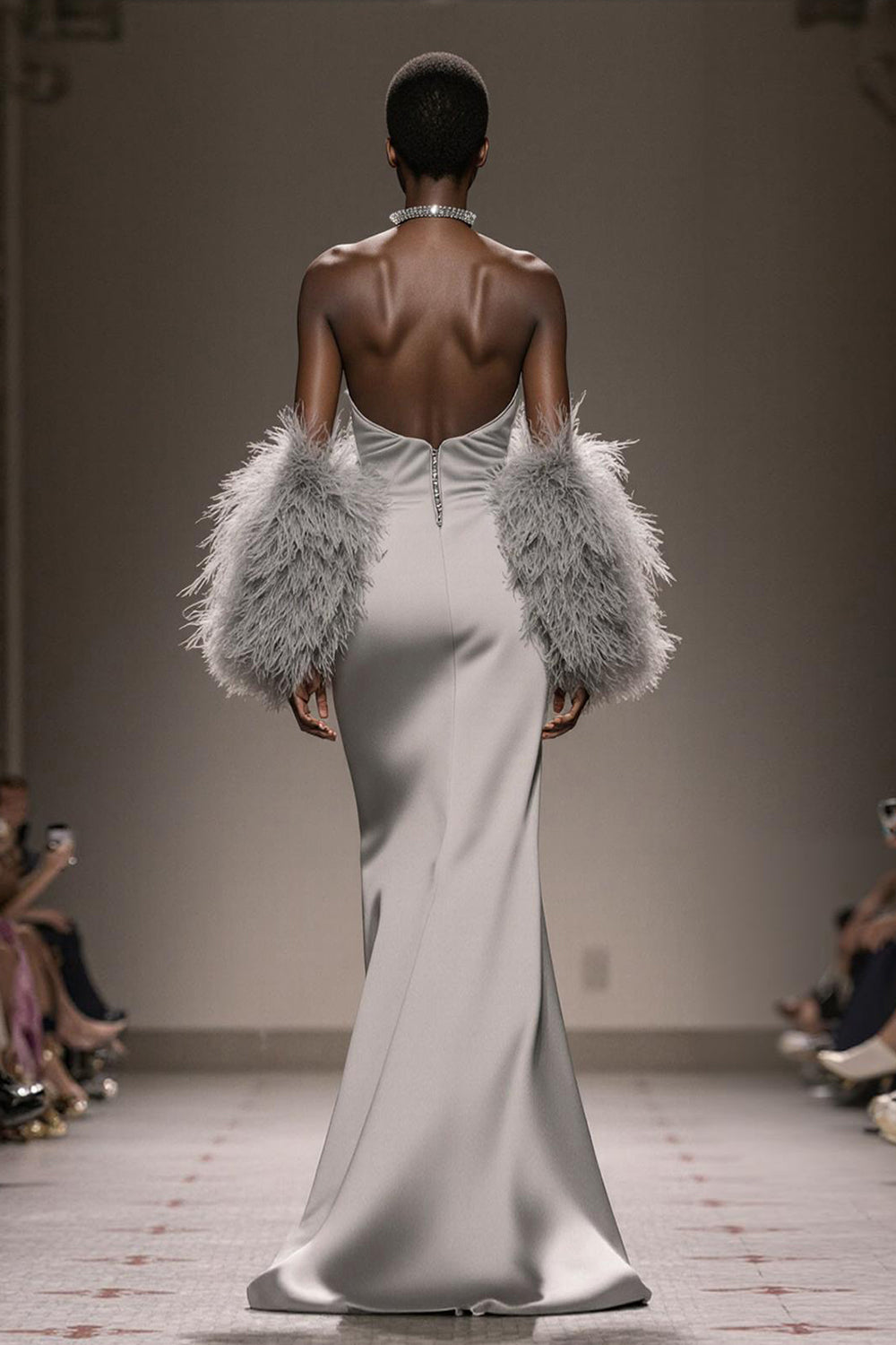 Elegant Silver Satin Strapless Long Mermaid Formal Dress with Slit