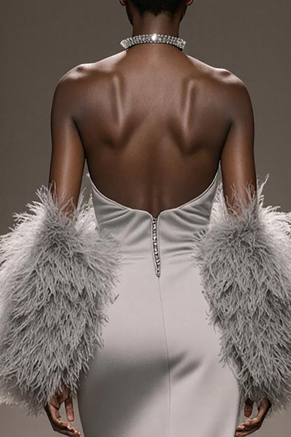 Elegant Silver Satin Strapless Long Mermaid Formal Dress with Slit