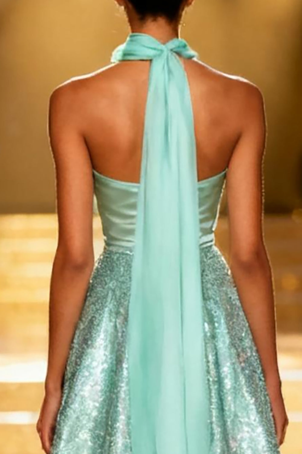 Sparkly Mint Green A-Line Neck Scarf Long Sequin Pageant Dress