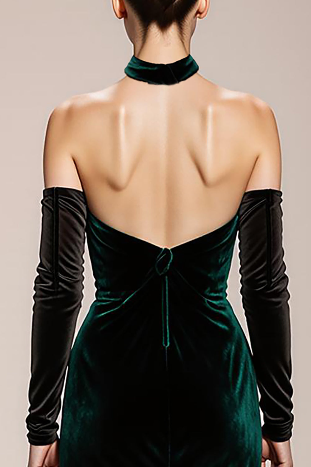 Dark Green Mermaid Halter Long Velvet Formal Dress