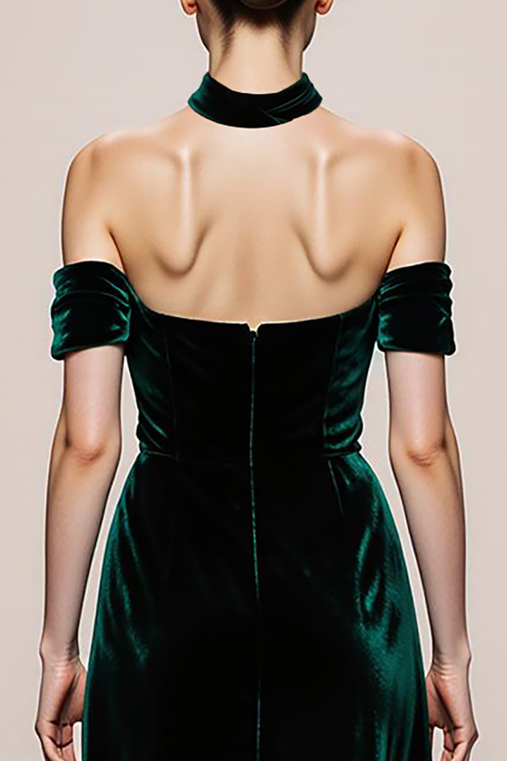 Elegant Dark Green Velvet Long Halter Formal Dress with Slit