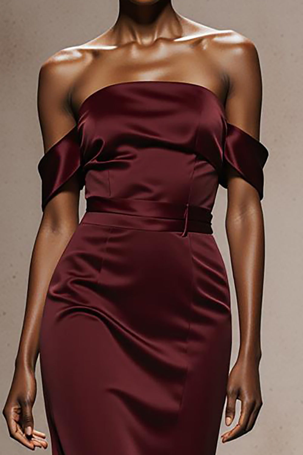 Burgundy Satin Off the Shoulder Long Mermaid Formal Dress