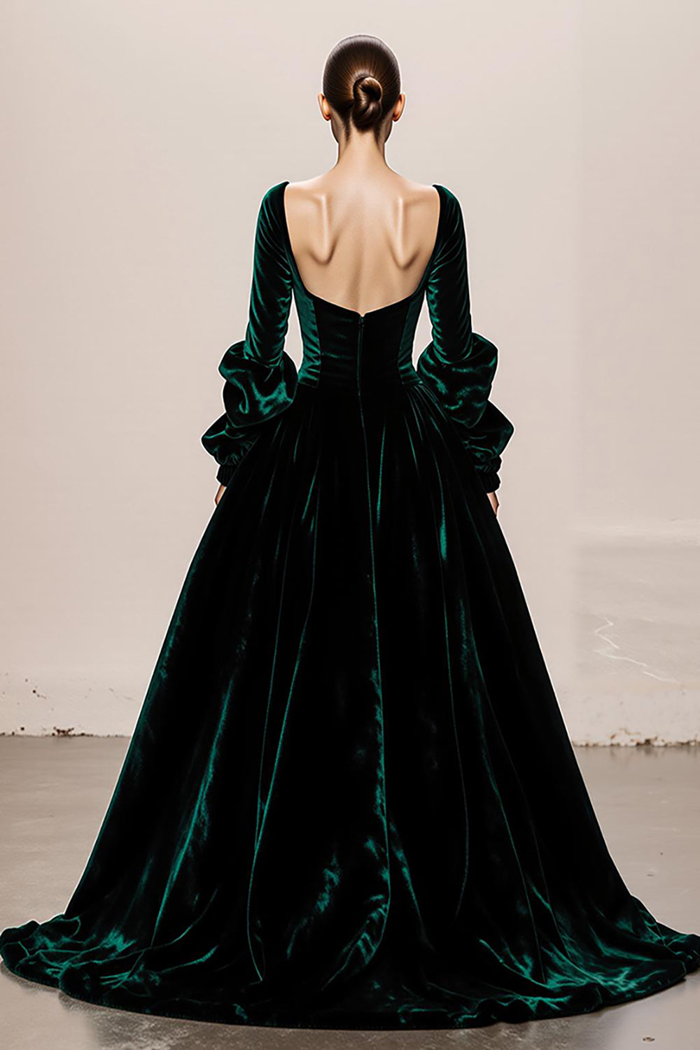 Dark Green Ball Gown Square Neck Long Velvet Holiday Party Dress