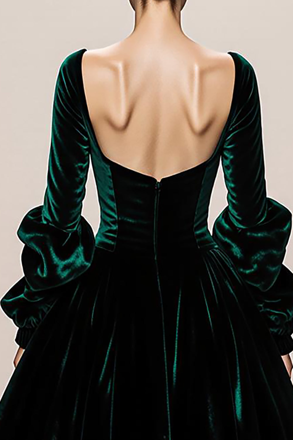 Dark Green Ball Gown Square Neck Long Velvet Holiday Party Dress