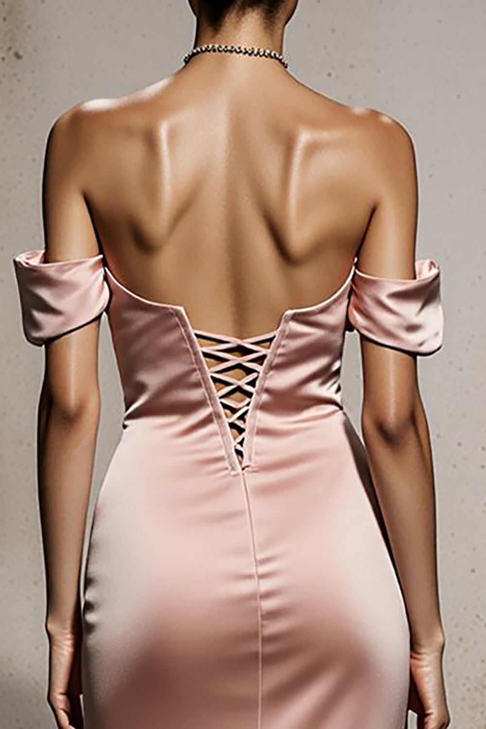 Light Pink Mermaid Lace-Up Back Long Satin Formal Dress