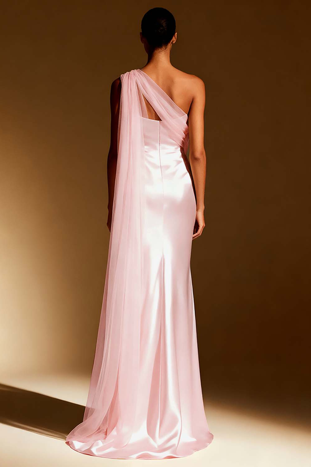 White Satin One Shoulder Long Mermaid Formal Dress with Side Cape
