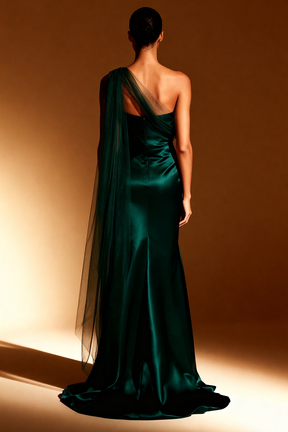 White Satin One Shoulder Long Mermaid Formal Dress with Side Cape
