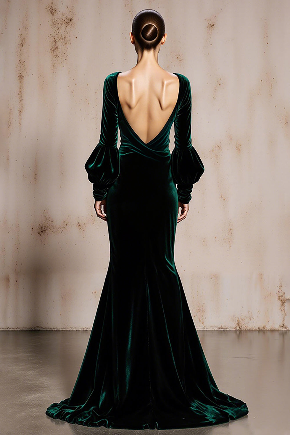Dark Green Velvet Mermaid V-Neck Long Holiday Party Dress with Sleeves