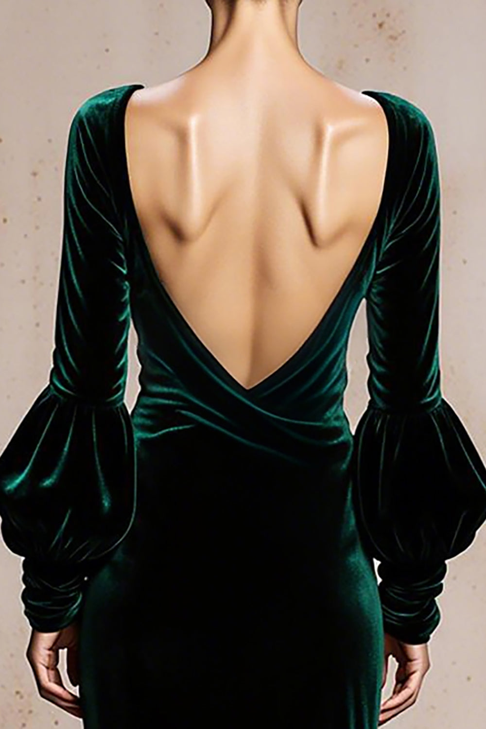 Dark Green Velvet Mermaid V-Neck Long Holiday Party Dress with Sleeves