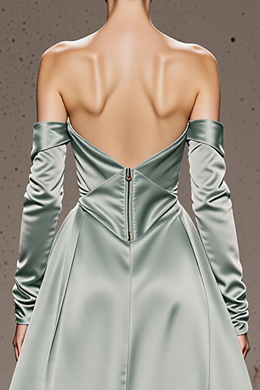 Mint Green Off the Shoulder Long Satin Formal Dress with Sleeves