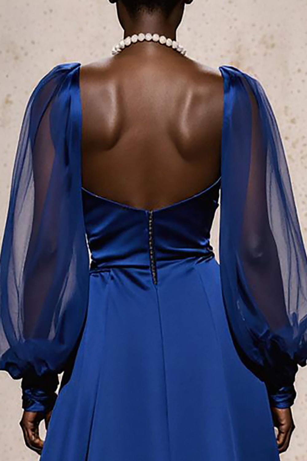 Royal Blue Satin Mermaid Ruched Long Sleeves Formal Dress with Sash