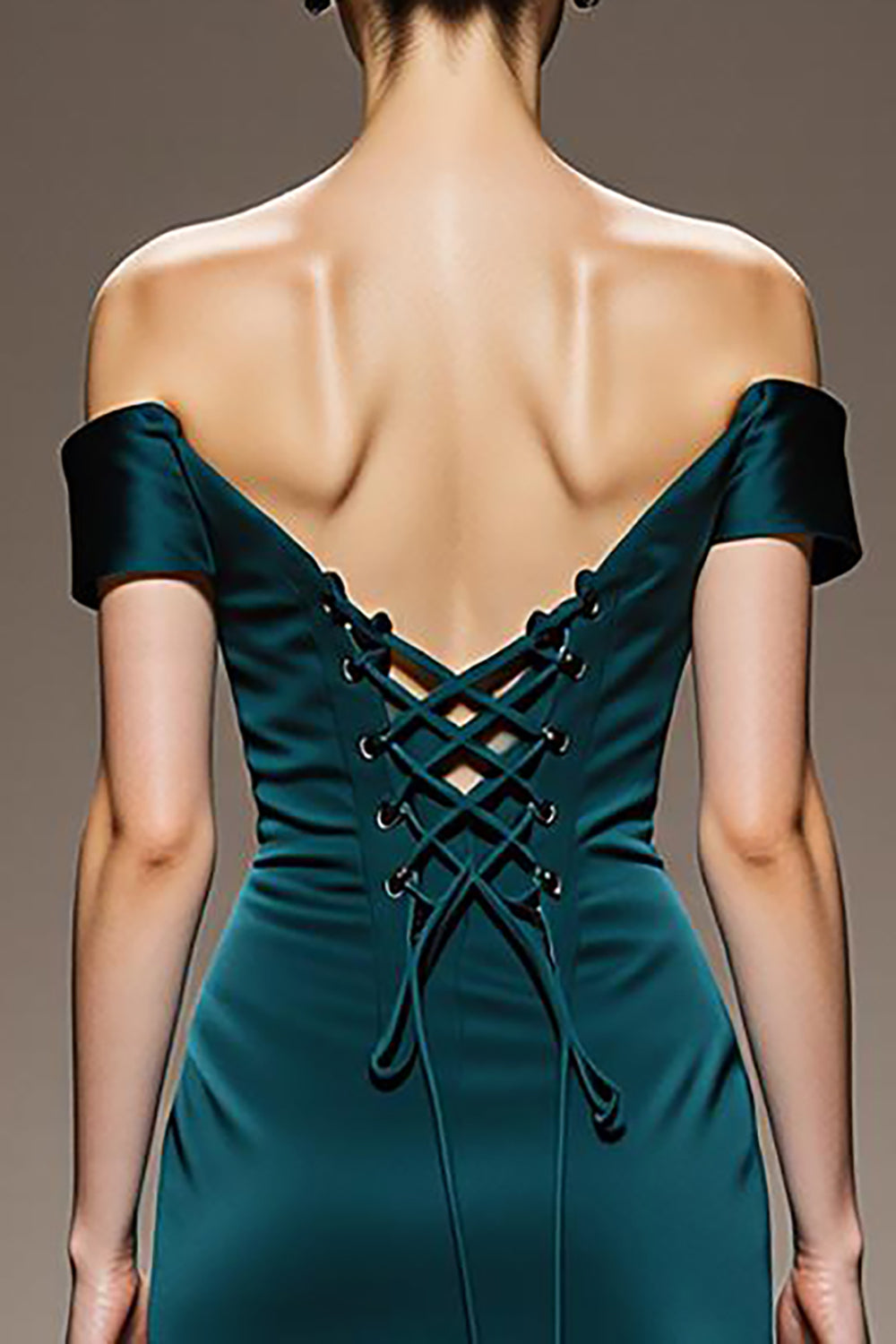 Peacock Blue Mermaid Off the Shoulder Long Satin Formal Dress