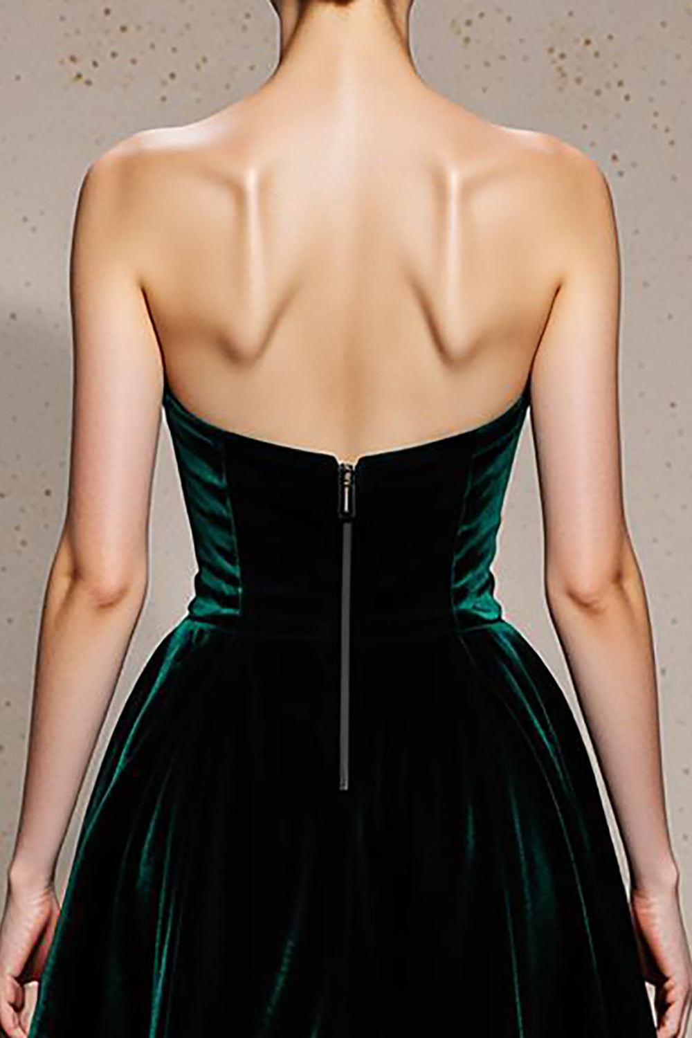 Dark Green A-Line Strapless Long Velvet Holiday Party Dress with Slit