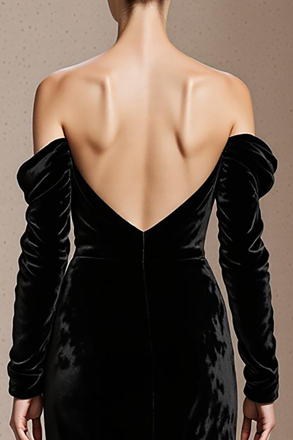 Black Velvet Mermaid Off the Shoulder Long Backless Holiday Party Dress with Sleeves