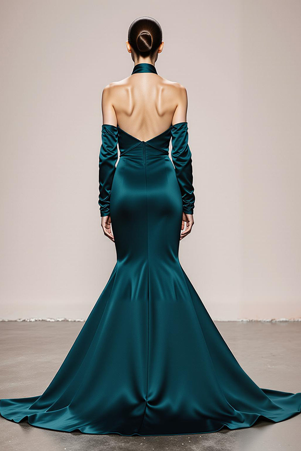 Peacock Green Halter Satin Backless Long Mermaid Formal Dress