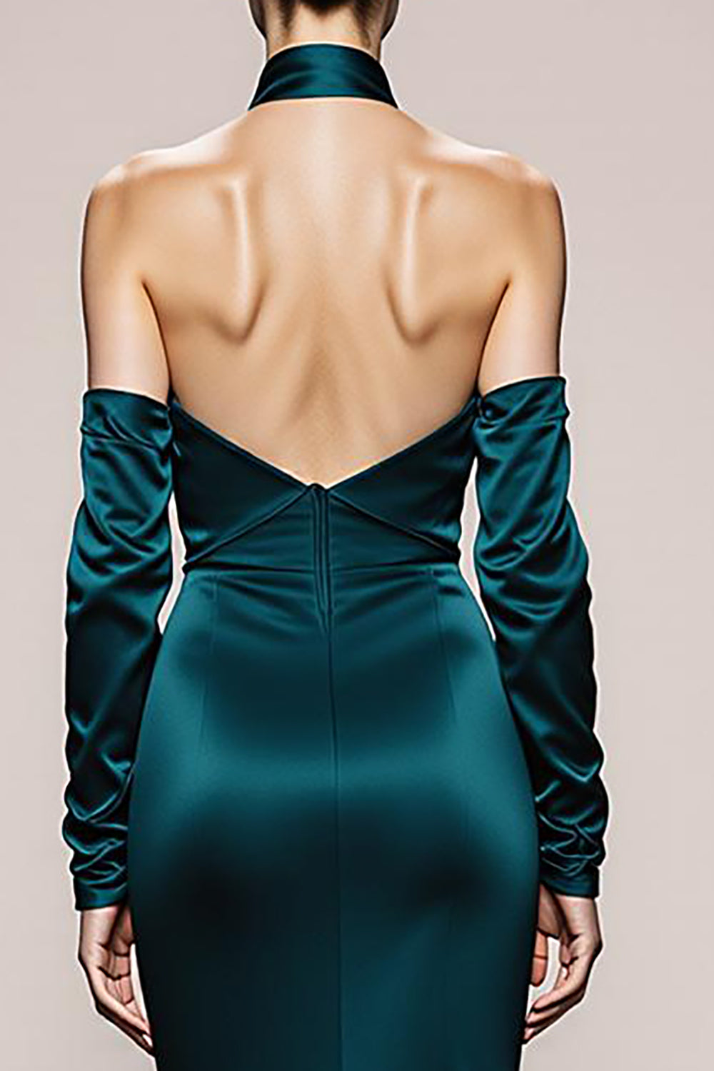 Peacock Green Halter Satin Backless Long Mermaid Formal Dress
