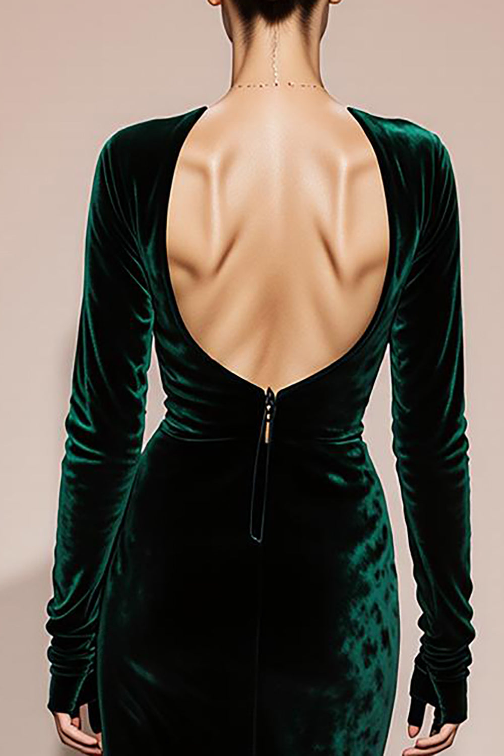 Elegant Dark Green Mermaid Velvet Long Sleeves Formal Dress with Slit