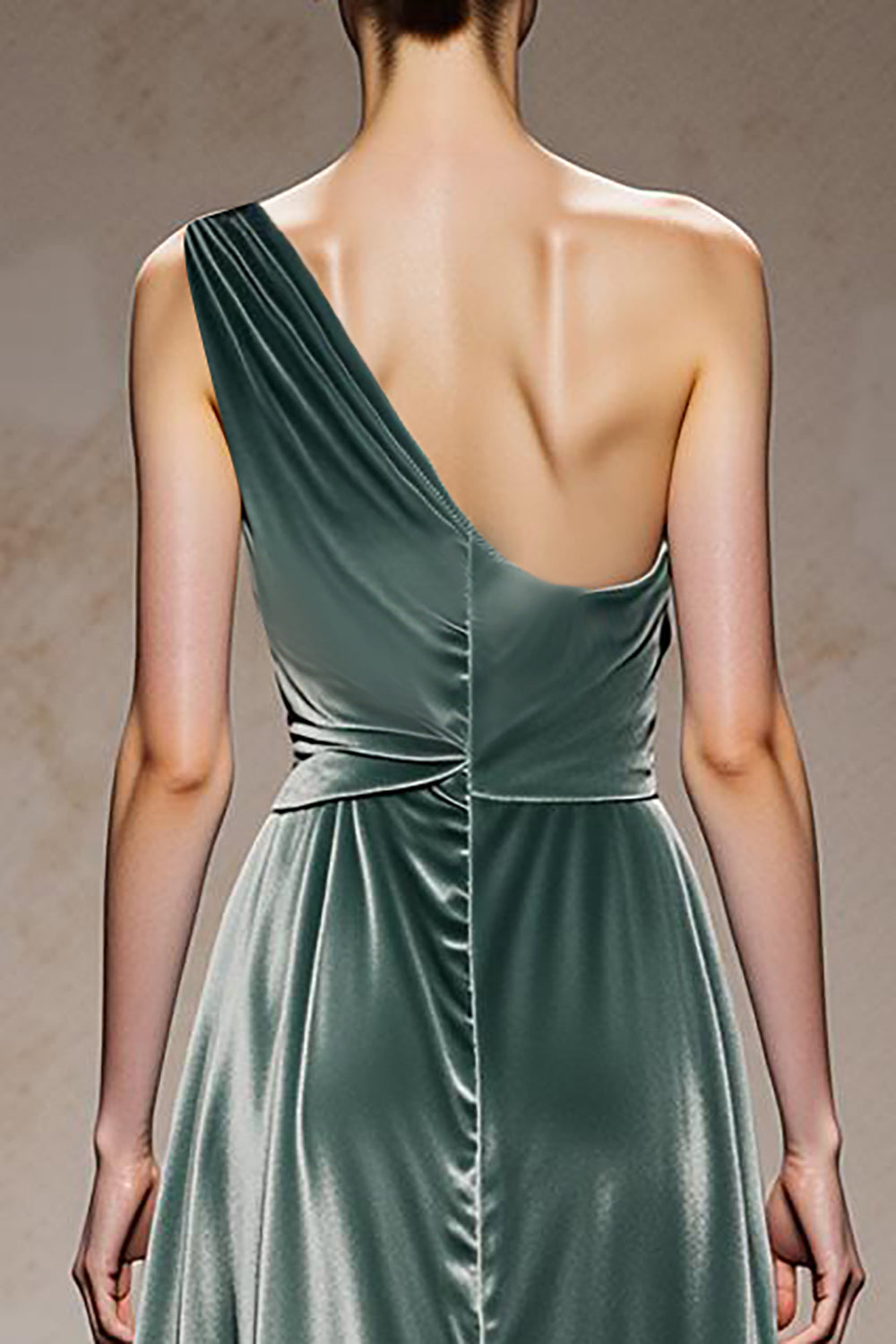Mint Green One Shoulder Long Velvet Formal Dress with Slit