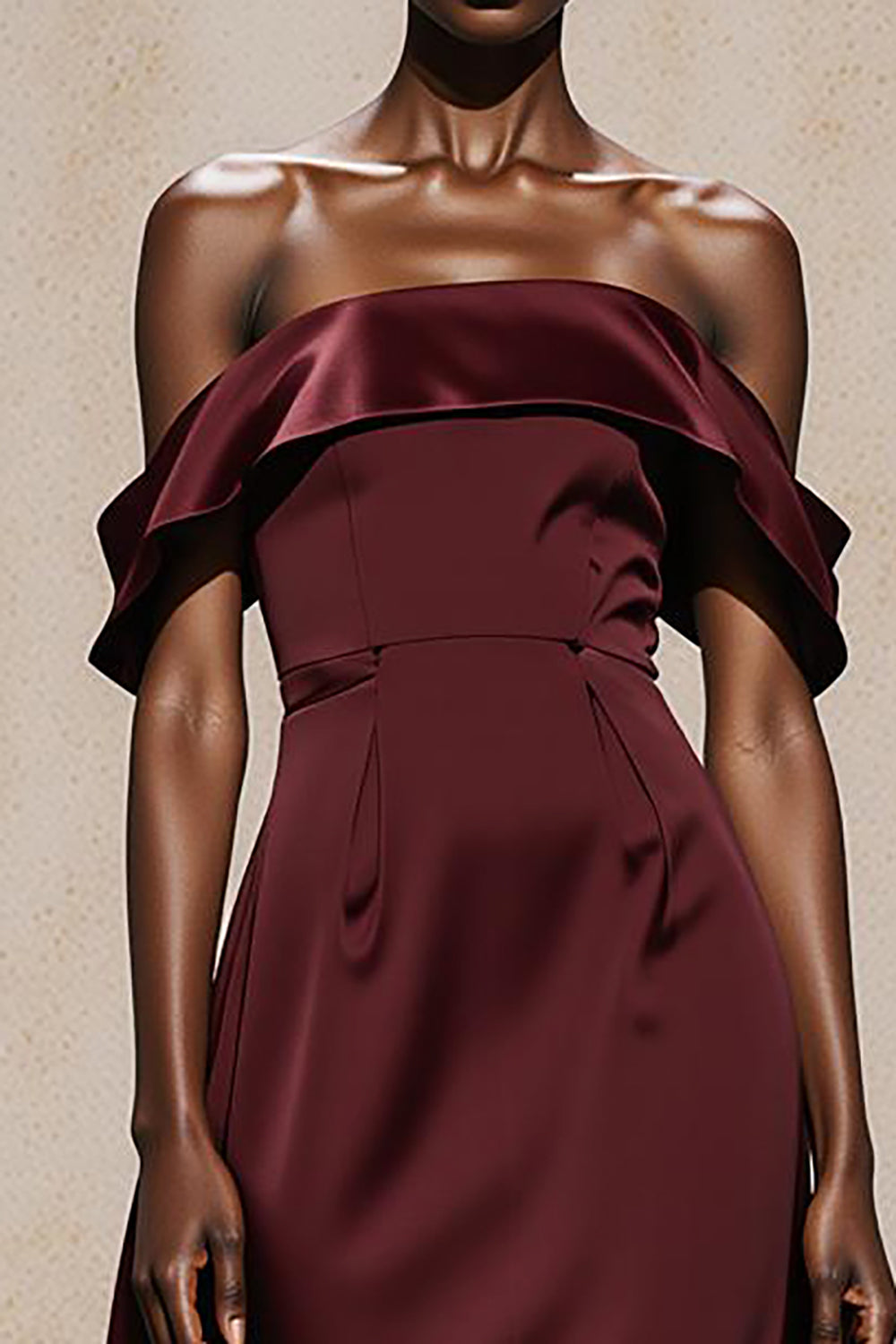 Burgundy Satin Off the Shoulder A-Line Long Formal Dress