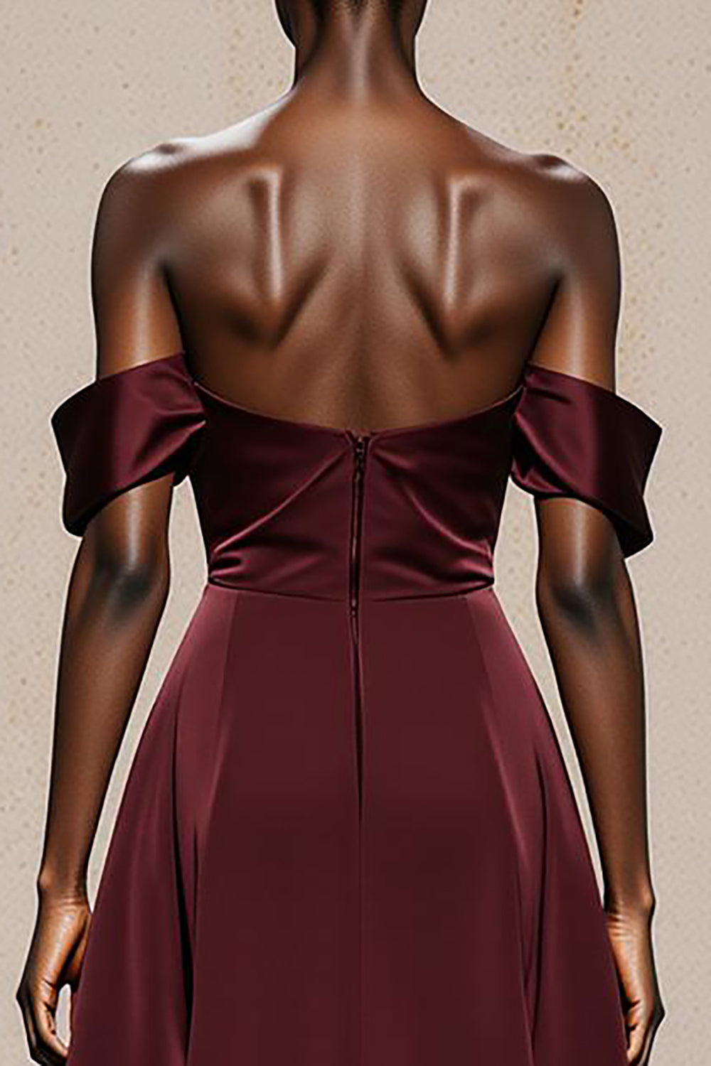 Burgundy Satin Off the Shoulder A-Line Long Formal Dress