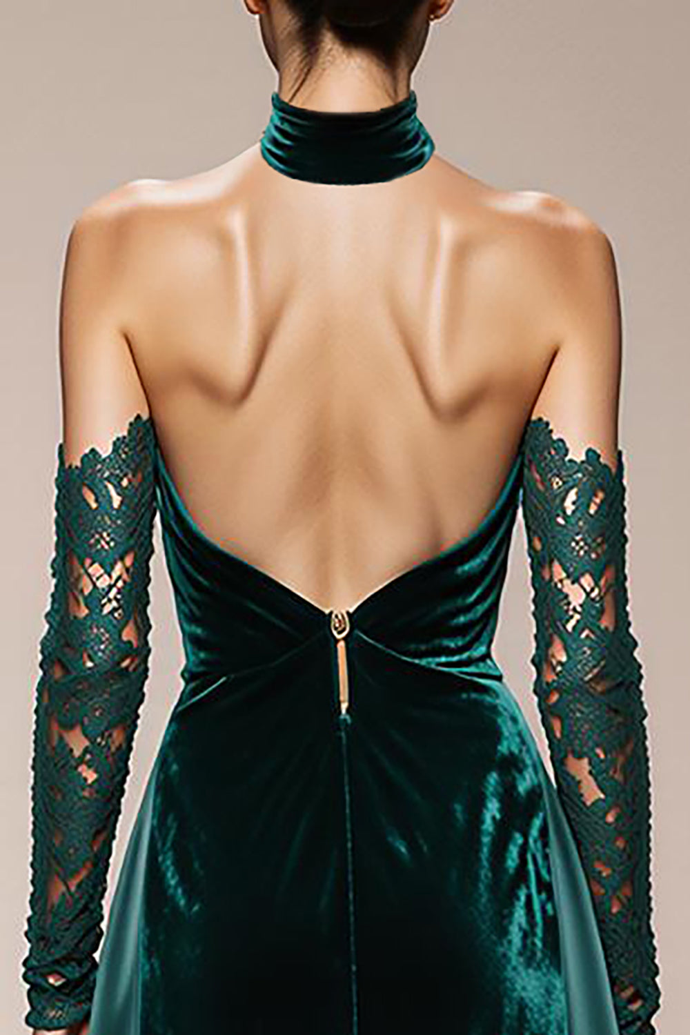 Dark Green Velvet Halter Long Backless Formal Dress with Slit