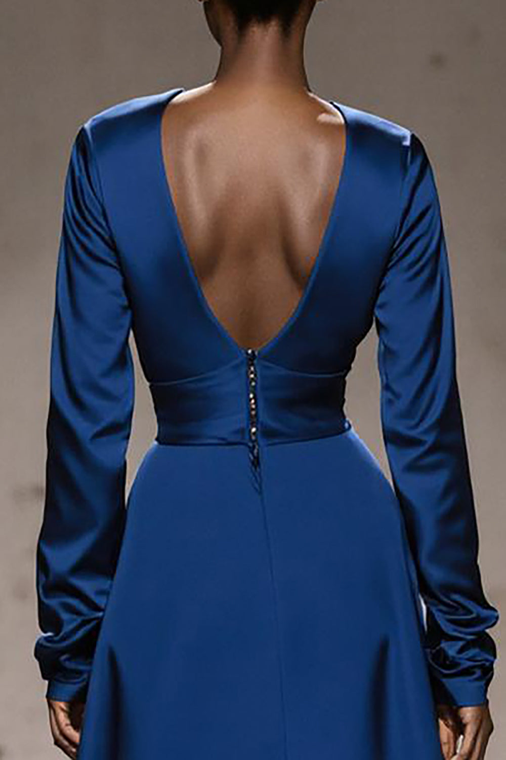 Royal Blue Satin Square Neck Long Formal Dress with Sleeves