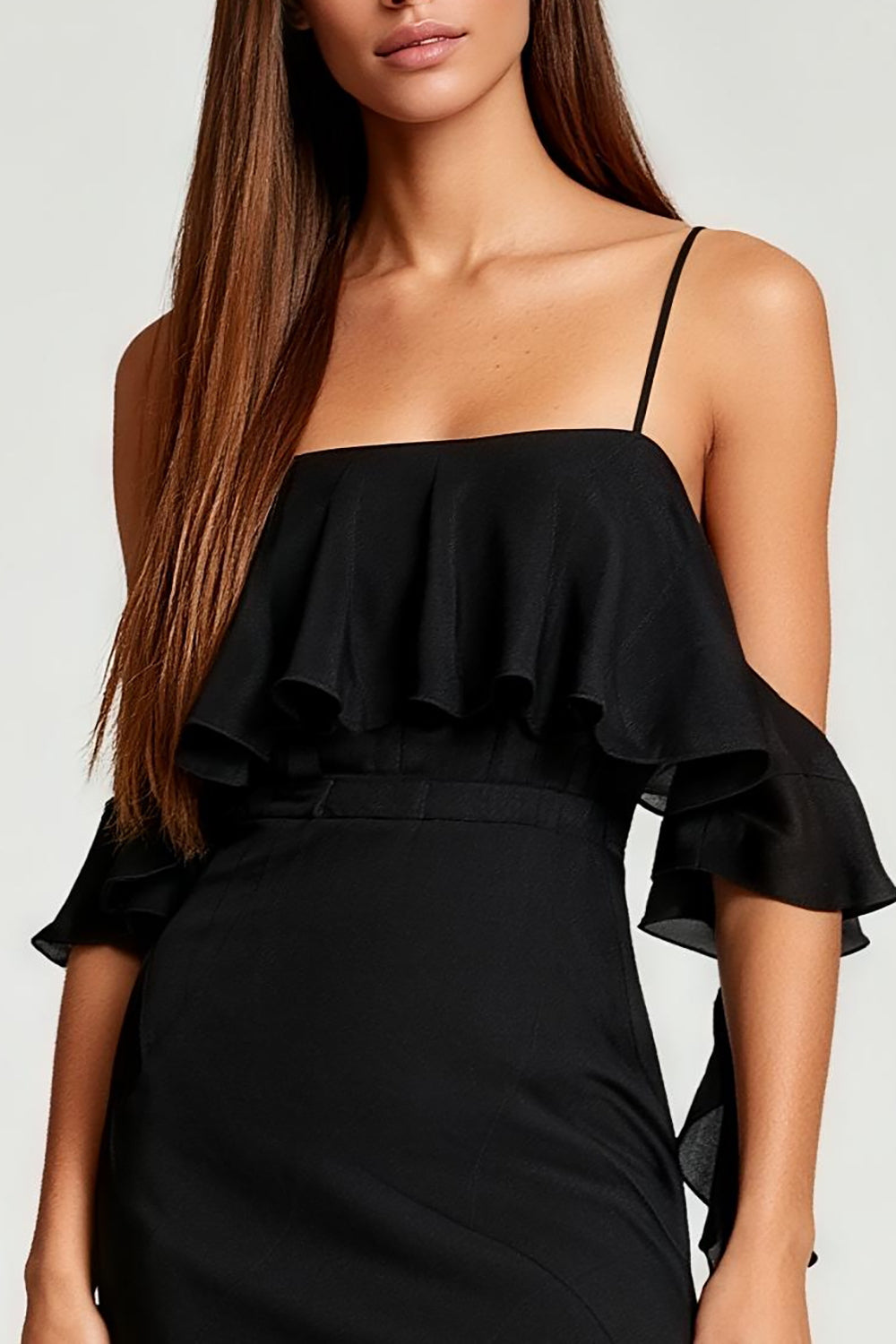 Black Tight Cold Shoulder Short Homecoming Dress with Ruffles